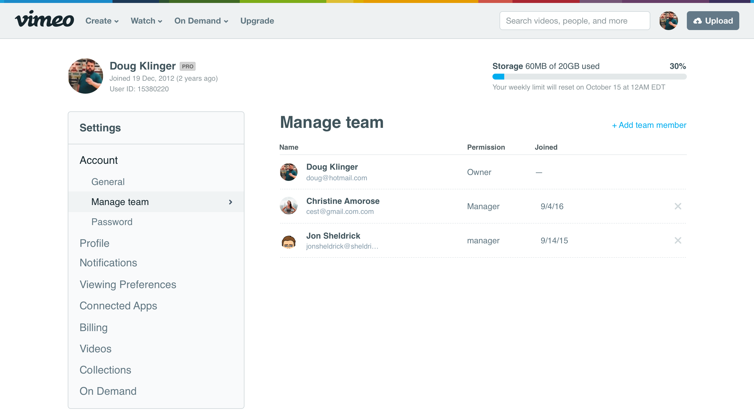 Now PRO members can add people to their accounts to help manage videos and collections. Now PRO members can add people to their accounts to help manage videos and collections.