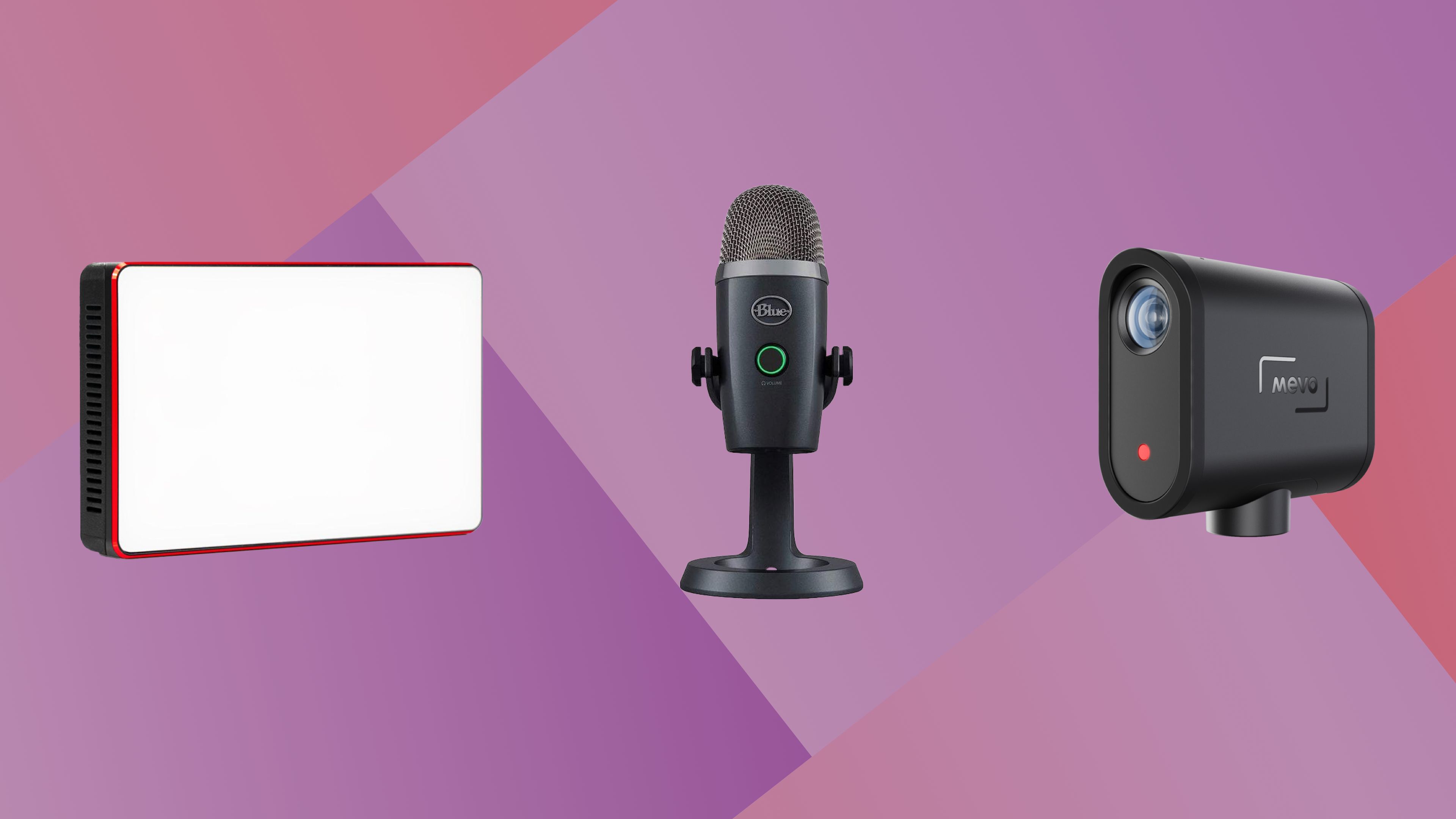Image of a light, camera, and microphone for beginner live streaming Image of a light, camera, and microphone for beginner live streaming