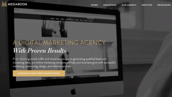 Digital marketing agency Mediaboom's video homepage background for their website