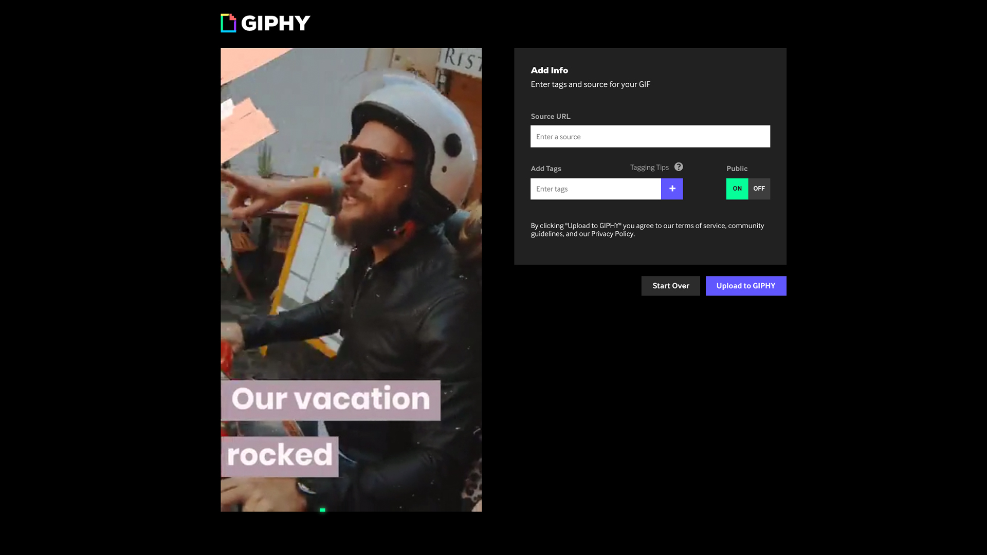 GIPHY create GIF info UI GIPHY create GIF info UI