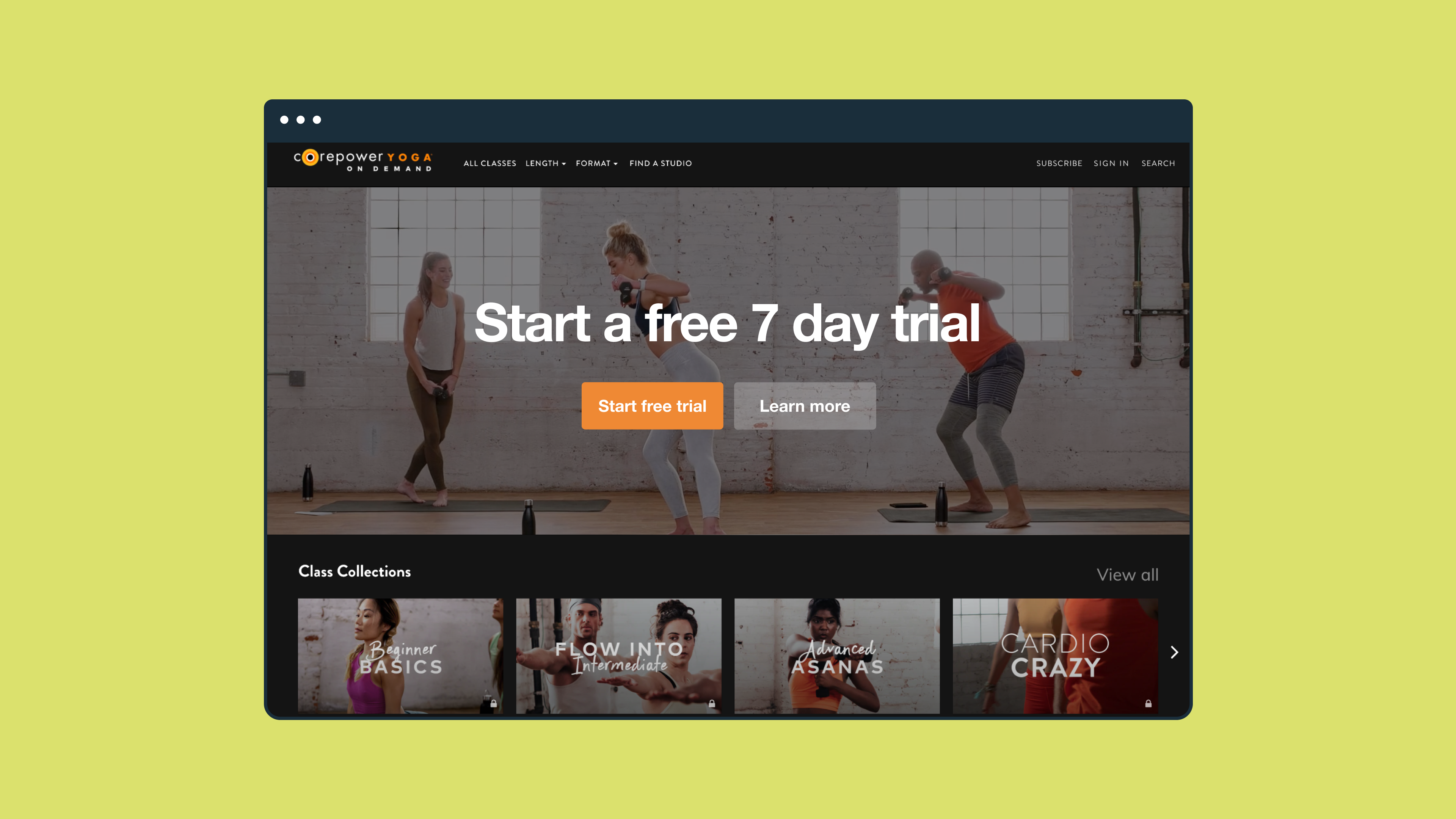 Screenshot of fitness app with 7 day free trial