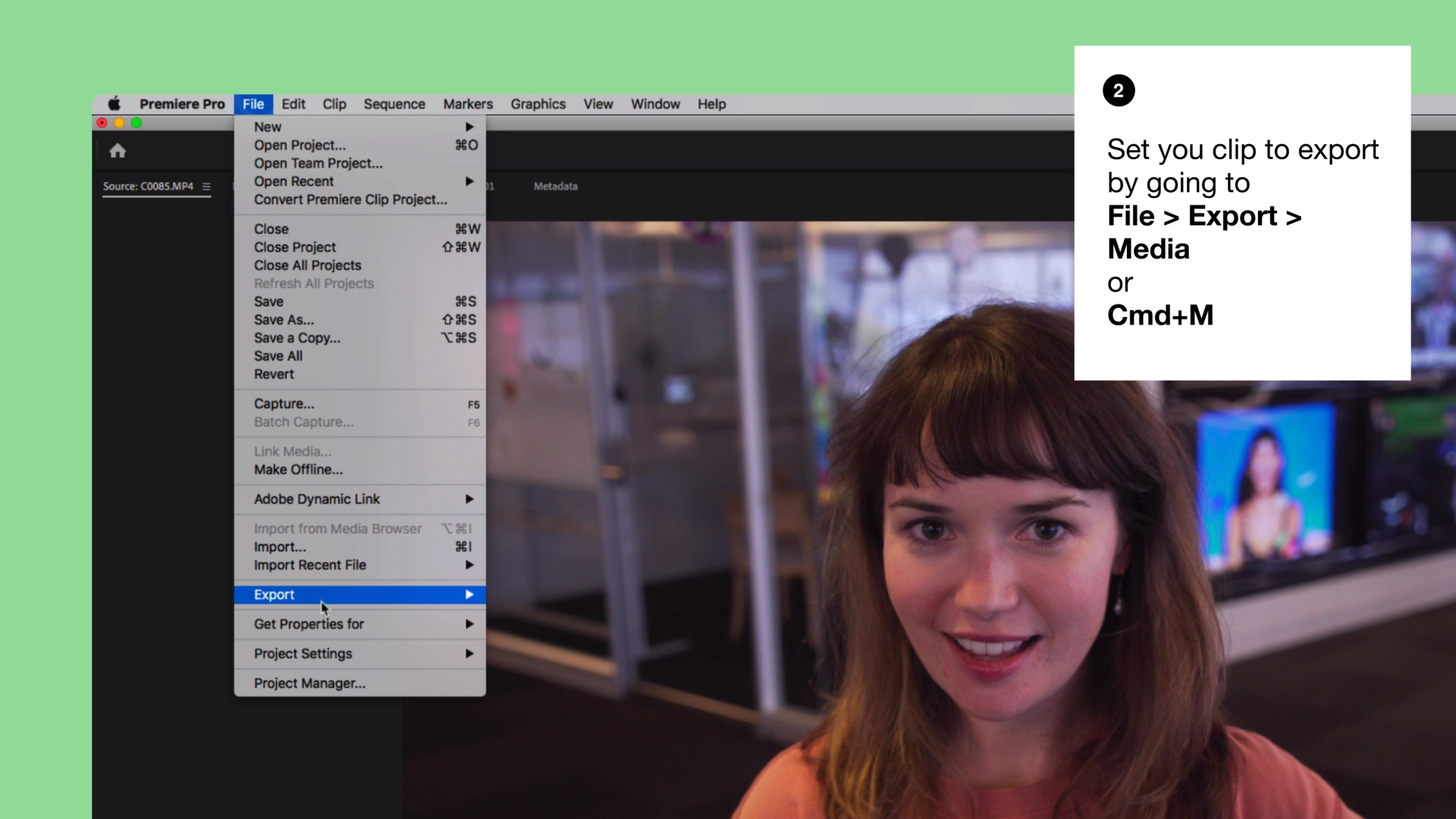 Selecting export from the Premier file menu Selecting export from the Premier file menu