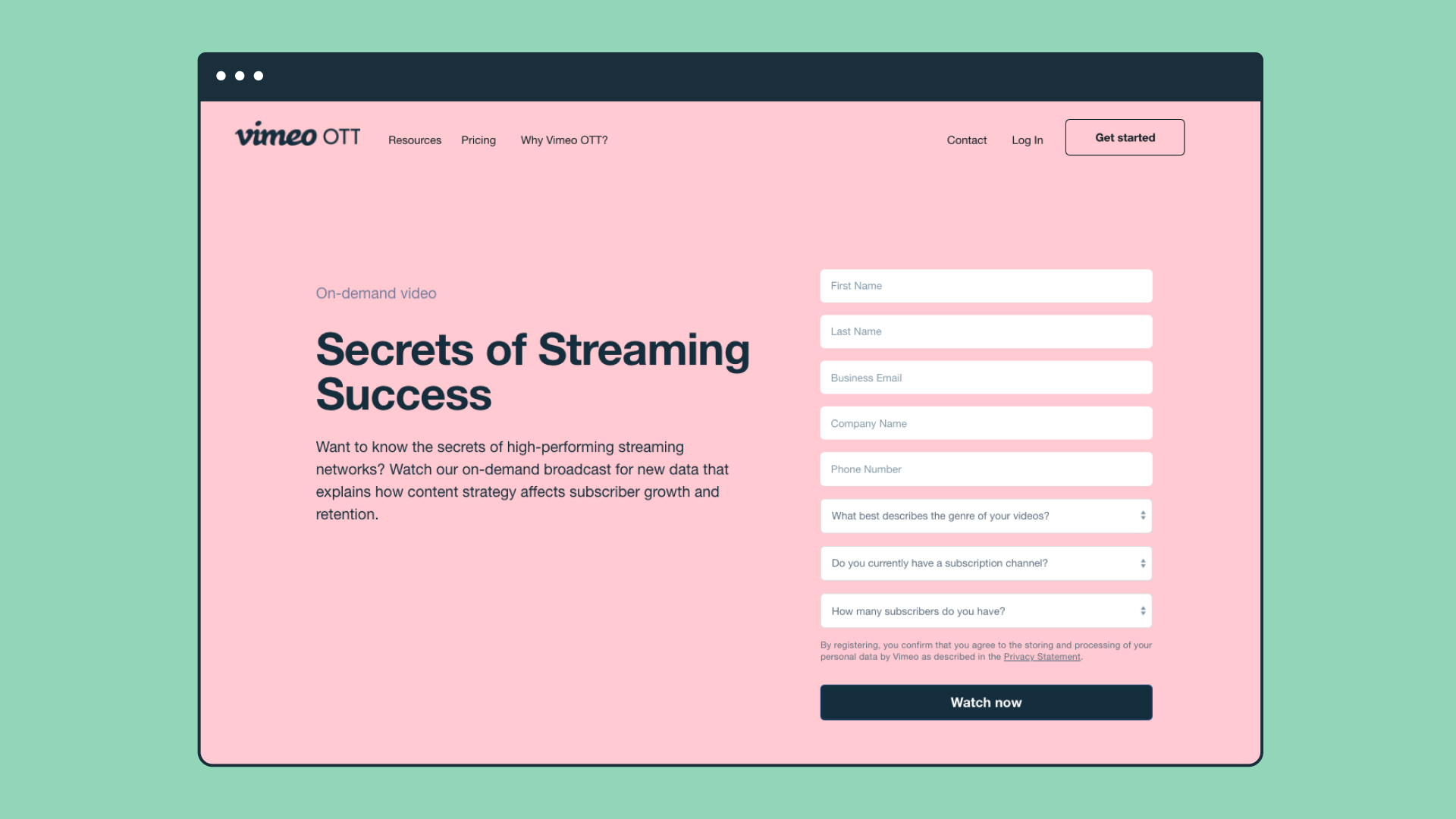 A mockup of a webinar registration form
