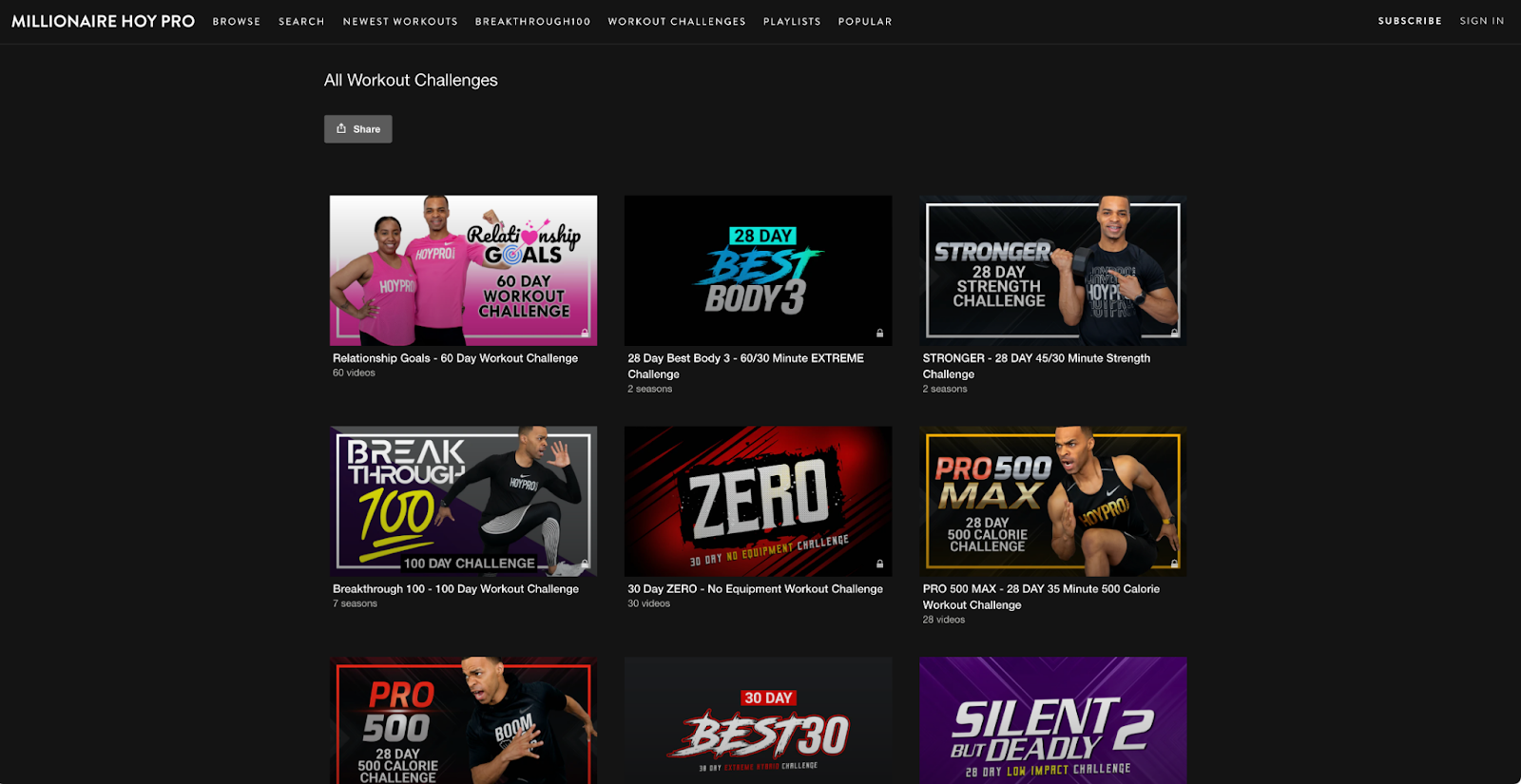 Hoypro.com's workout challenges.