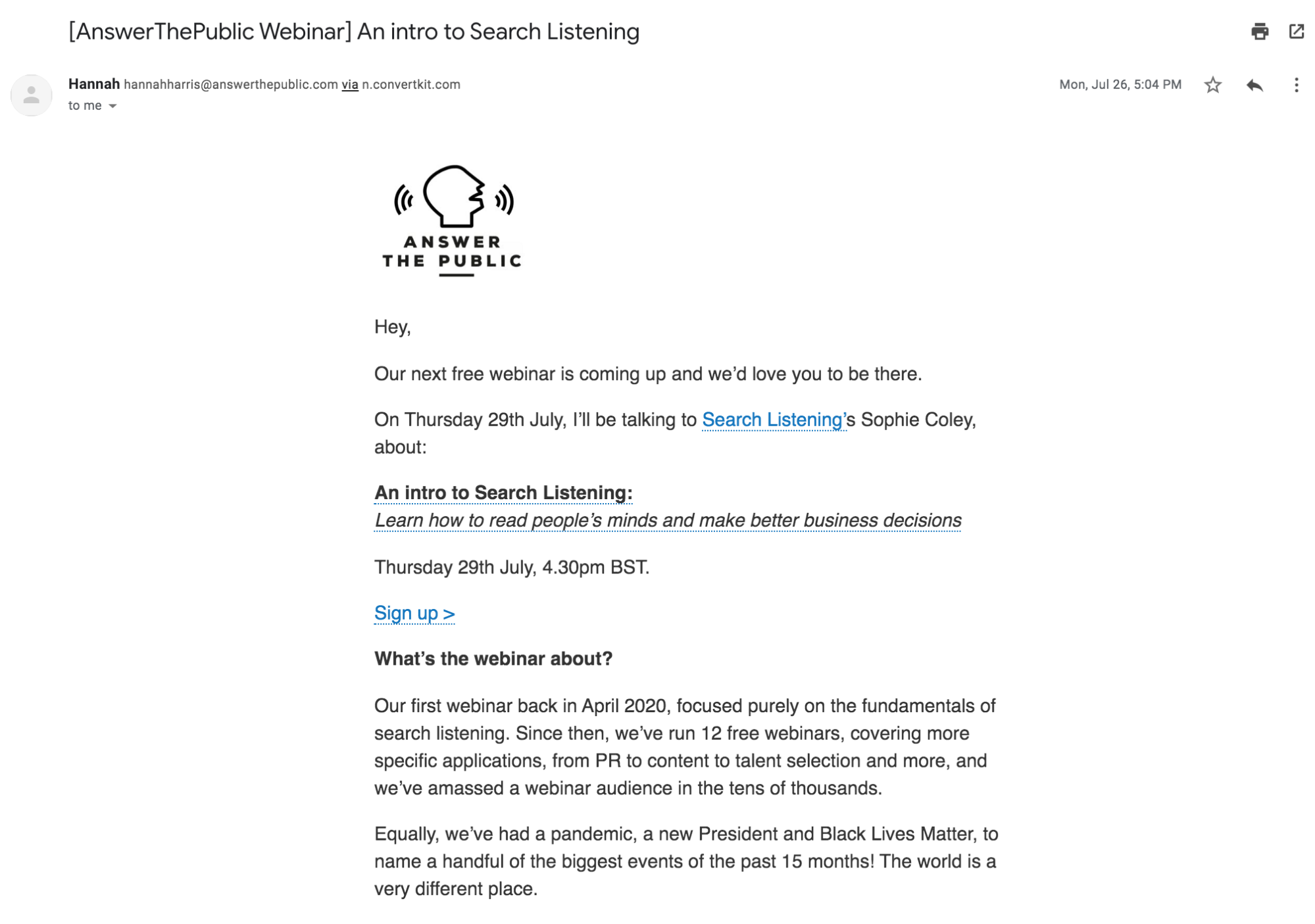 Webinar invitation example from Answer The Public. Webinar invitation example from Answer The Public.