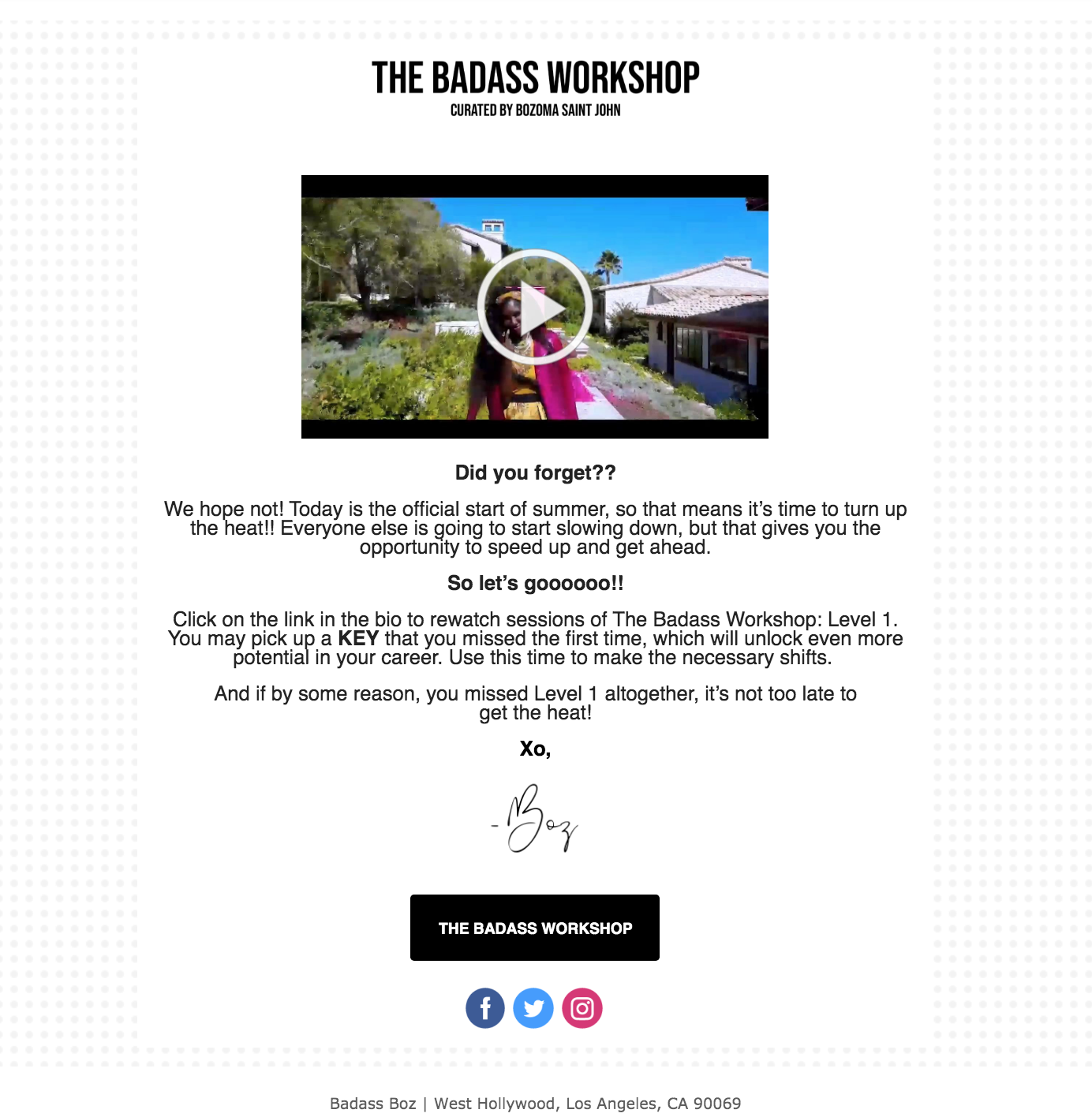Webinar invitation email from The Badass Workshop. Webinar invitation email from The Badass Workshop.