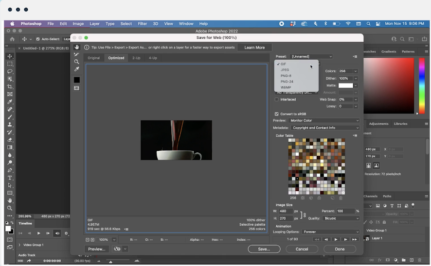 Image of the export interface in Photoshop Image of the export interface in Photoshop