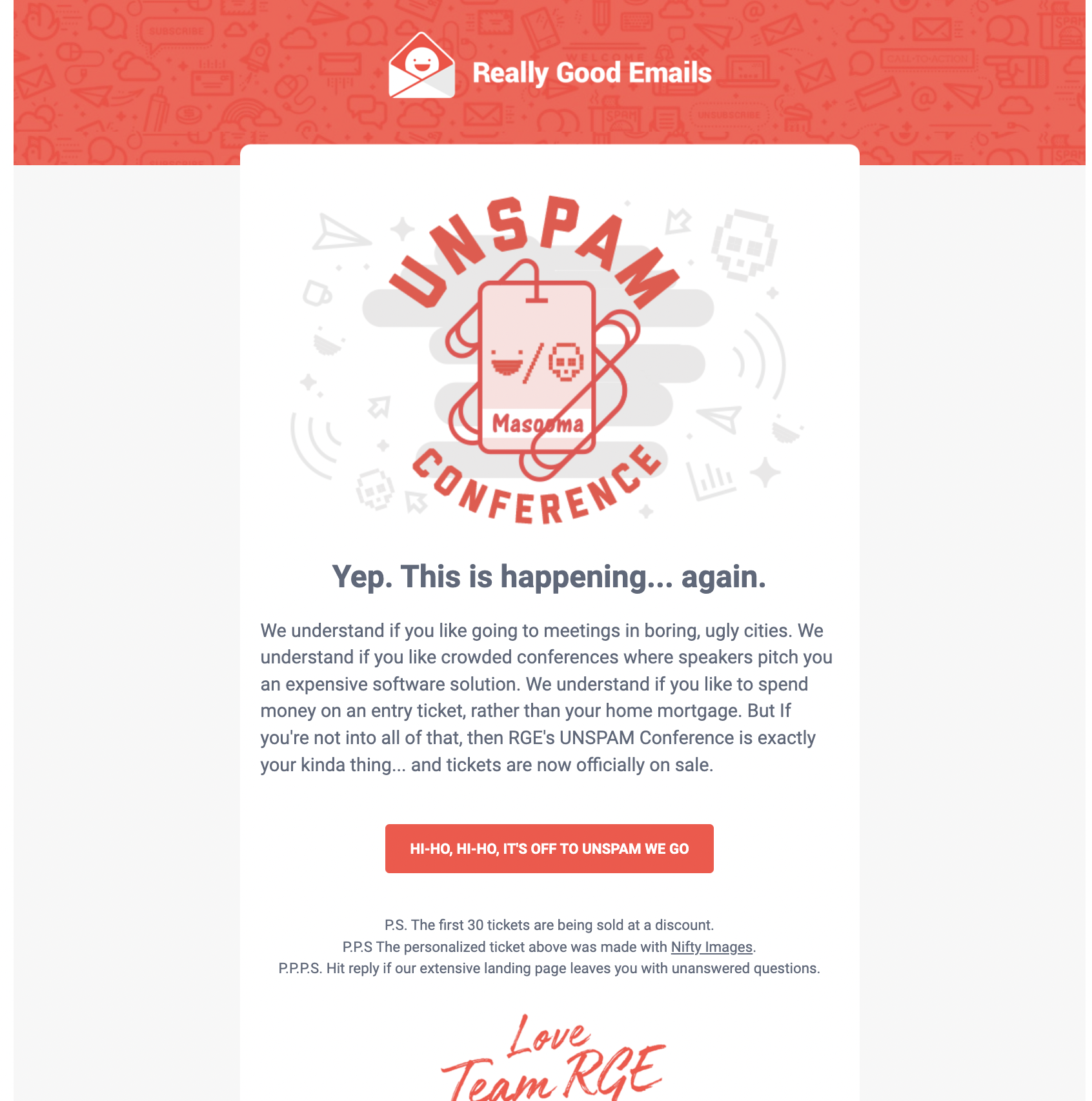 Really Good Emails Unspam event invite Really Good Emails Unspam event invite