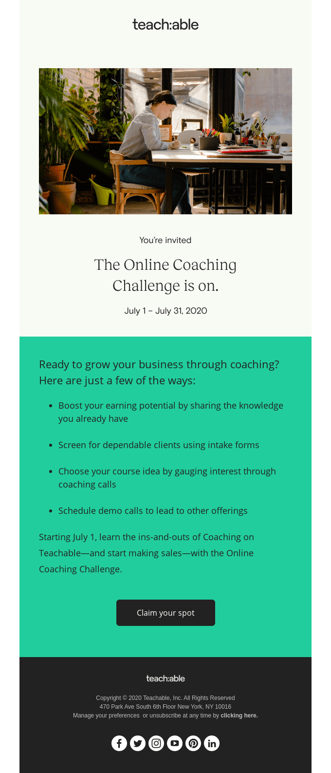 Teachable email invite for online coaching challenge Teachable email invite for online coaching challenge