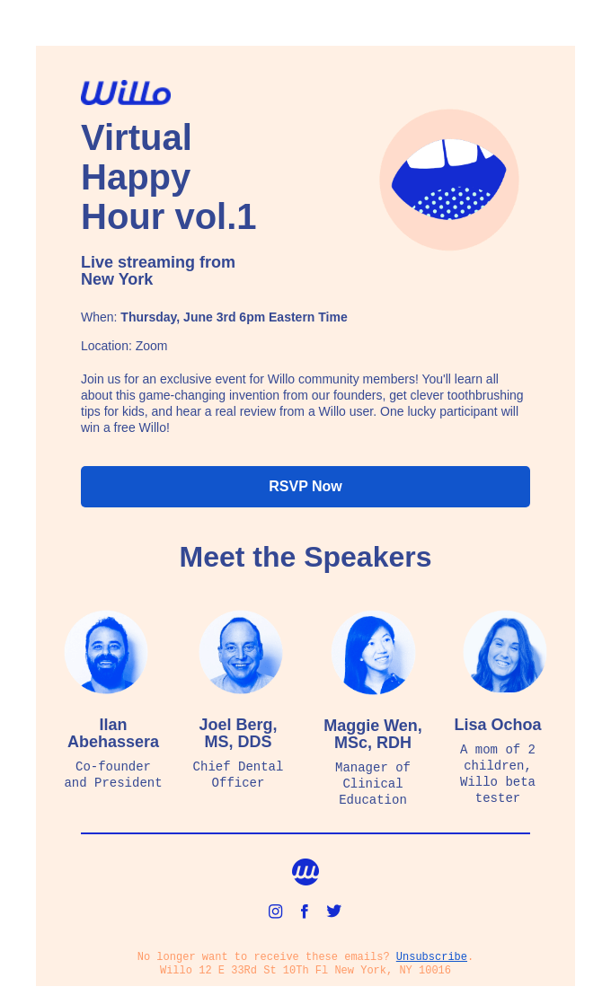 Willo's Virtual Happy Hour Email invite example Willo's Virtual Happy Hour Email invite example
