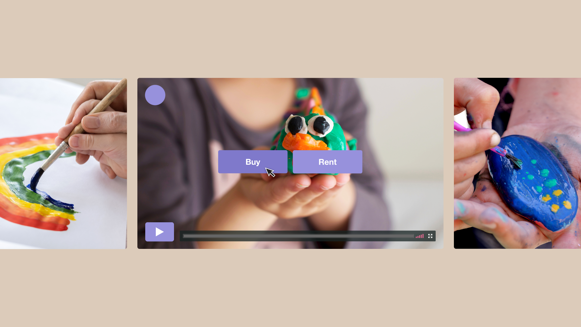 Mockup of membership site with children's education content. 3 video player screenshots of children's drawings and artwork. Mockup of membership site with children's education content. 3 video player screenshots of children's drawings and artwork.