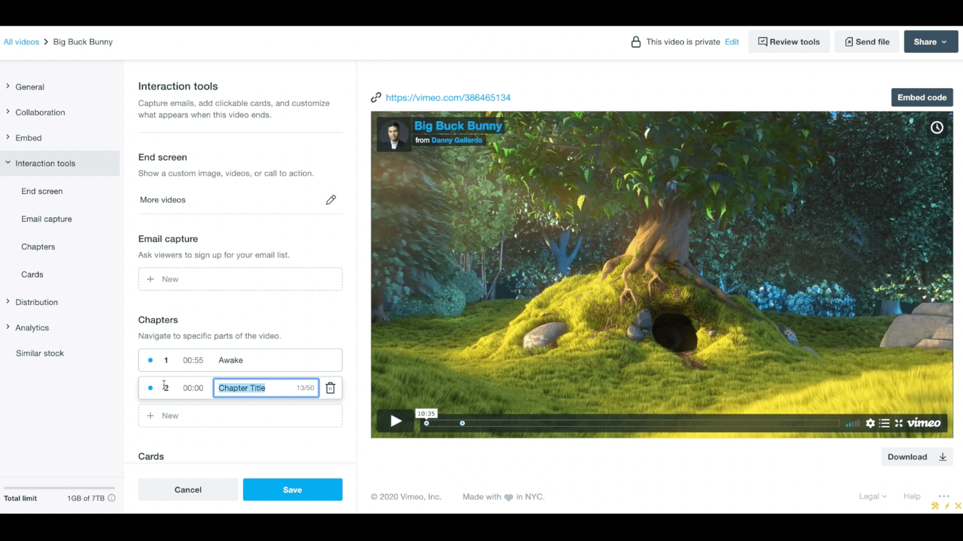Vimeo advanced editing tools UI - add chapters to videos Vimeo advanced editing tools UI - add chapters to videos