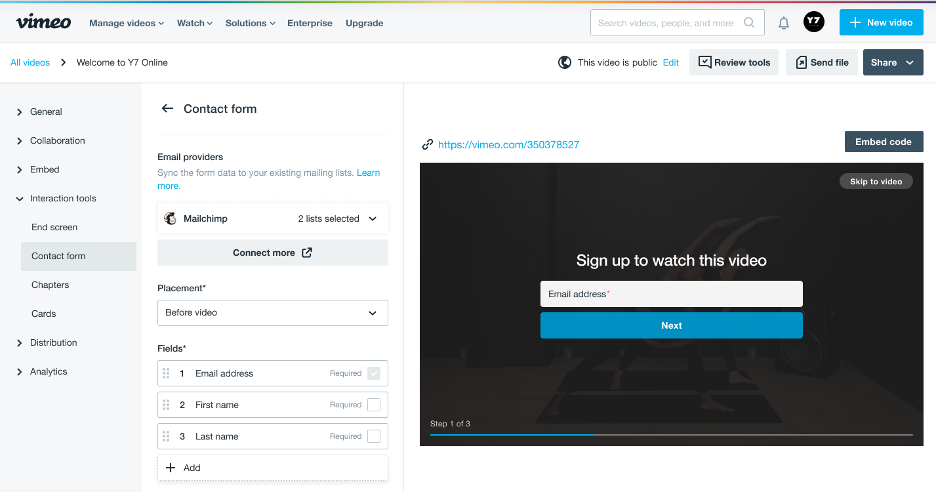 Vimeo contact form example Vimeo contact form example