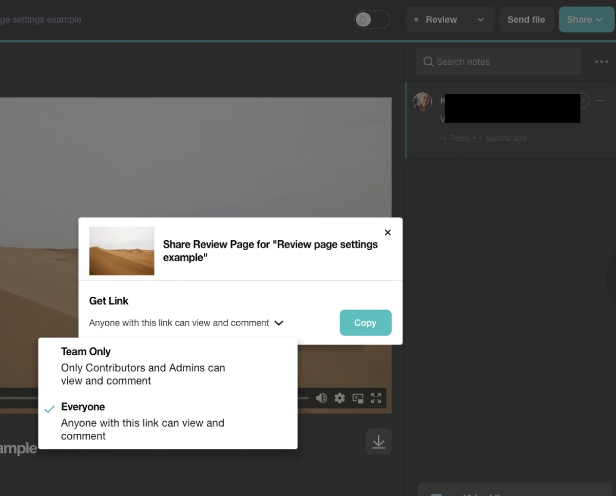 A screenshot of Vimeo's sharing permissions options. 
