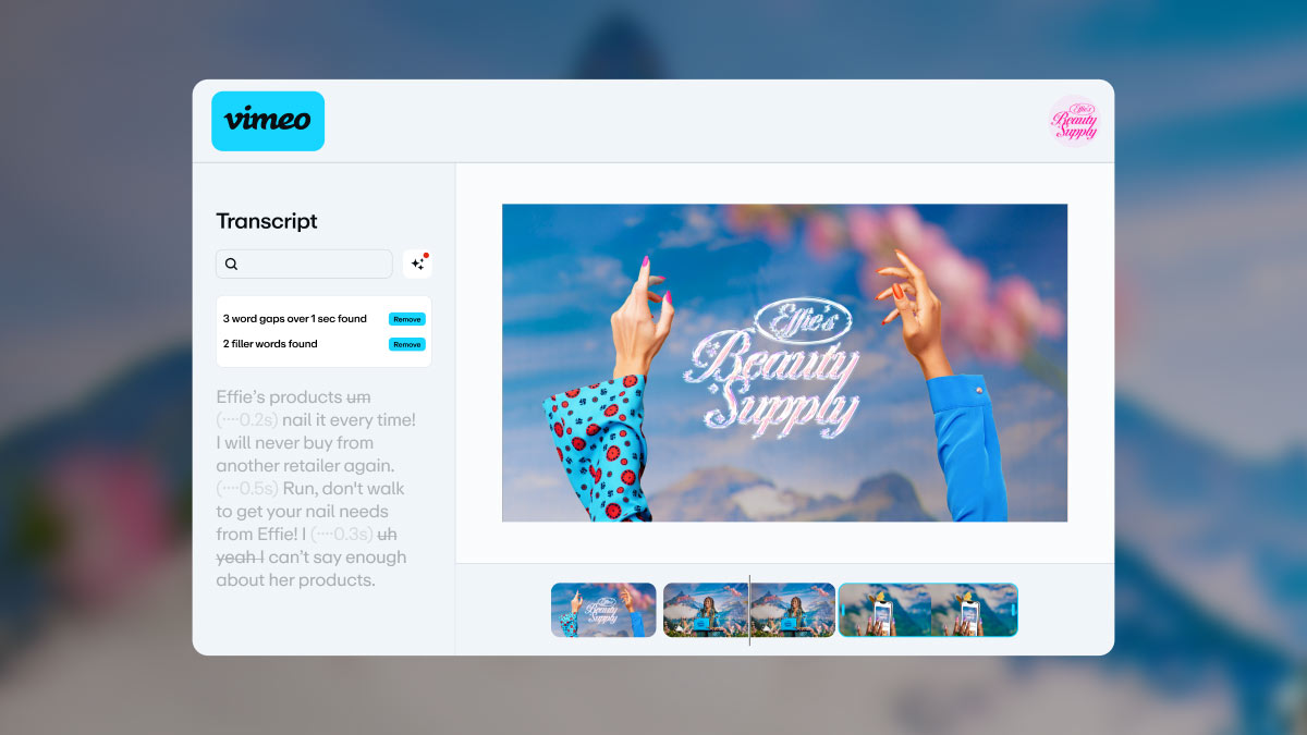 Vimeo UI for using AI script editing for a marketing video Vimeo UI for using AI script editing for a marketing video