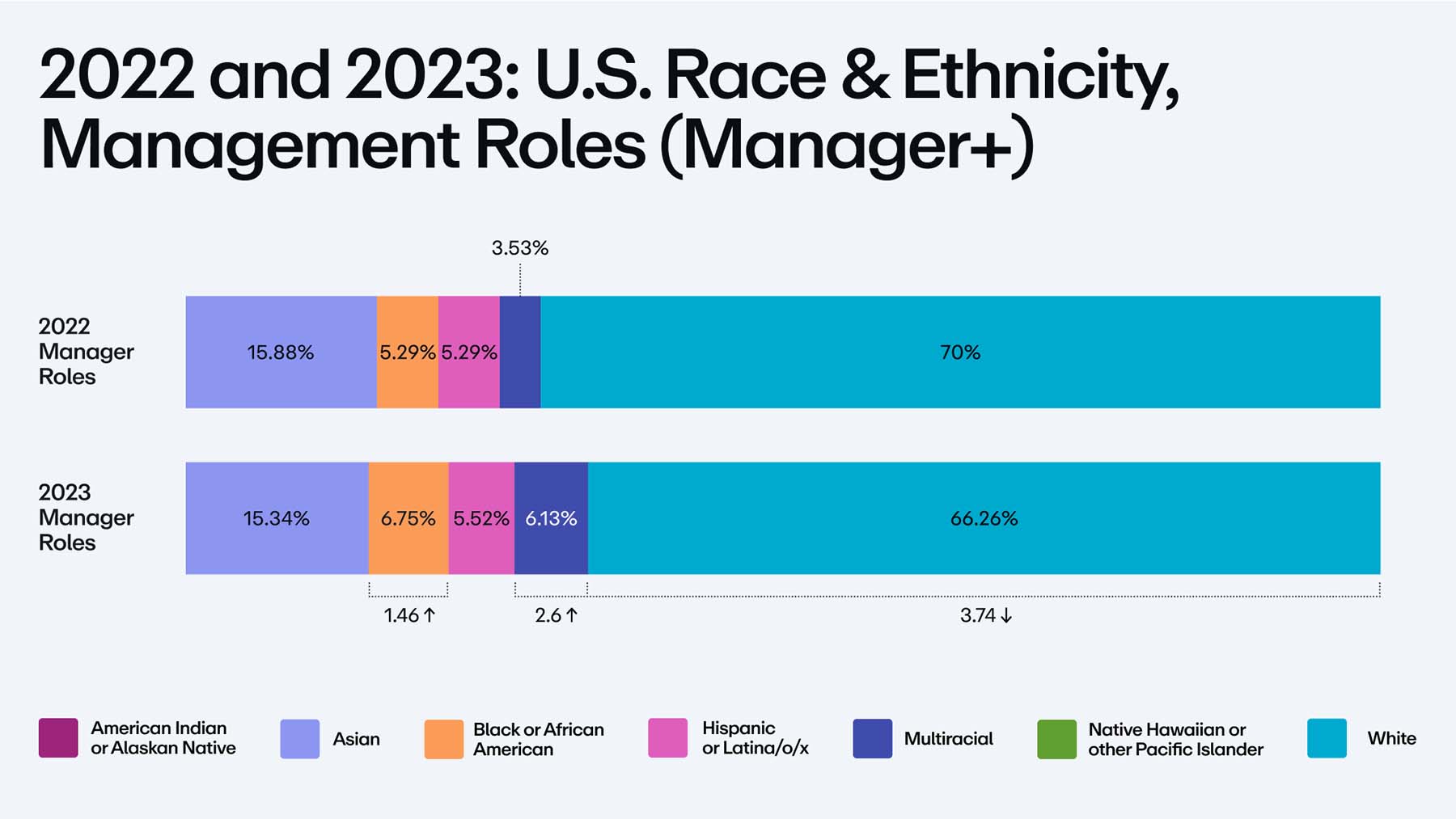 Chart showing race/ethnicity for management roles for 2022 and 2023