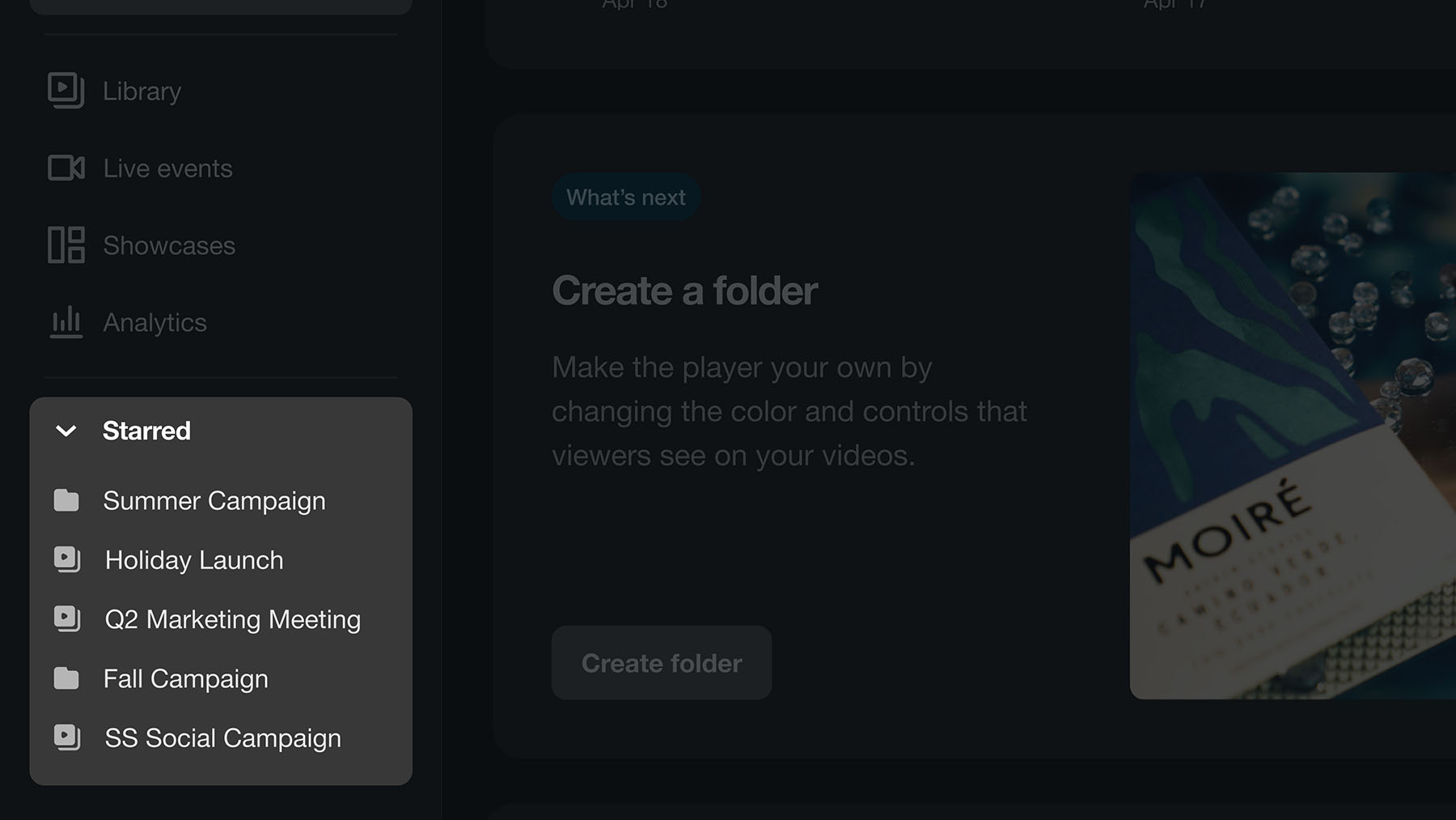 Close-up of the "Starred" folder on Vimeo's homepage